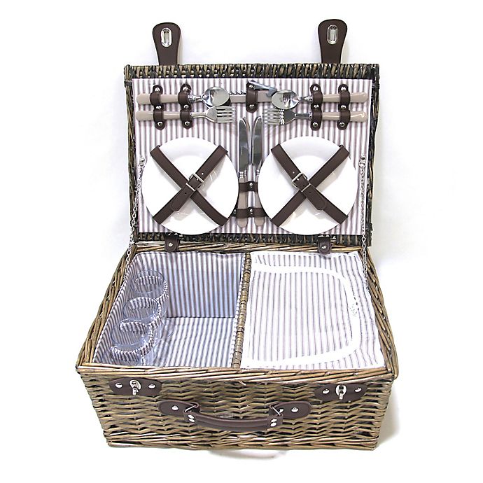 Bee & Willow™ Picnic Basket with 4 Place Settings in Brown