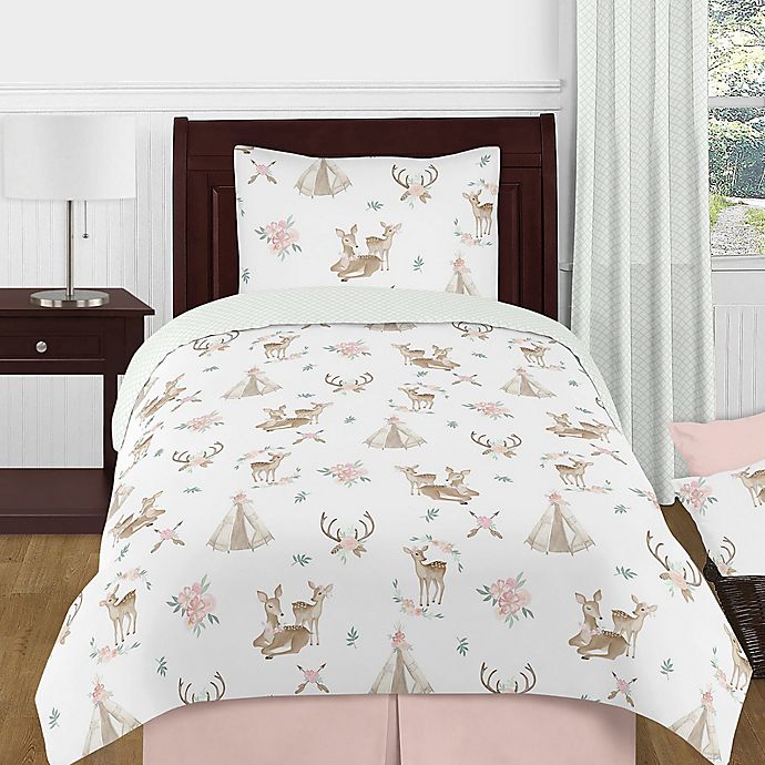 Sweet Jojo Designs® 4-Piece Deer Floral Twin Bedding Set in Green/Brown