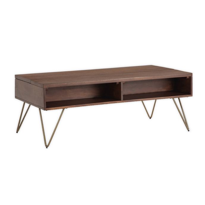 Simpli Home Hunter Solid Mango Wood Lift Top Coffee Table in Umber