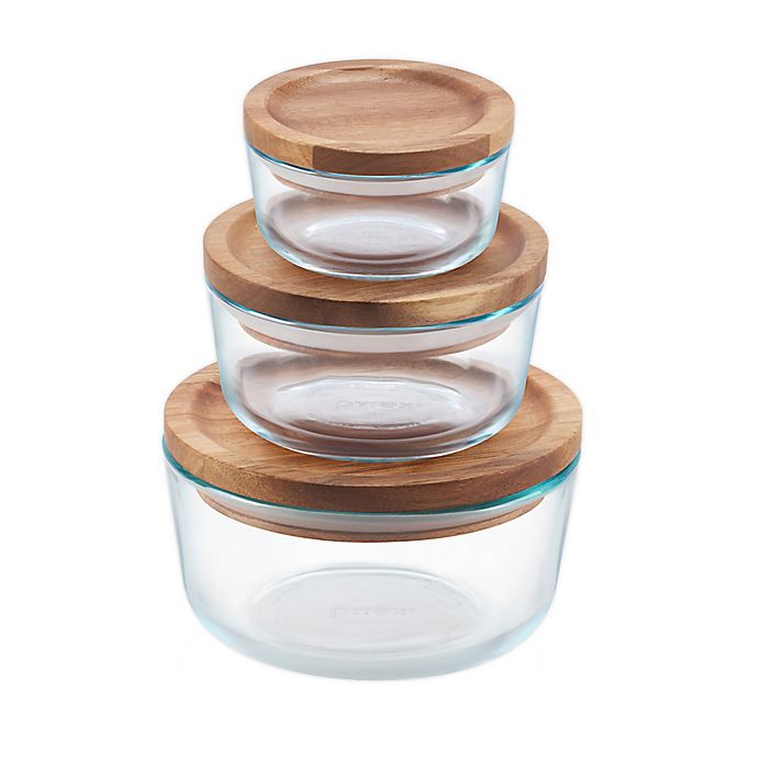 Pyrex® 6-piece Glass Food Storage Container Set with Wood Lids
