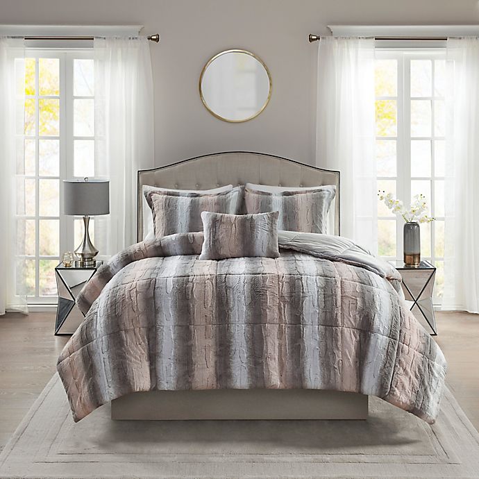 Madison Park® Zuri Faux Fur 4-Piece Full/Queen Comforter Set in Blush/Grey