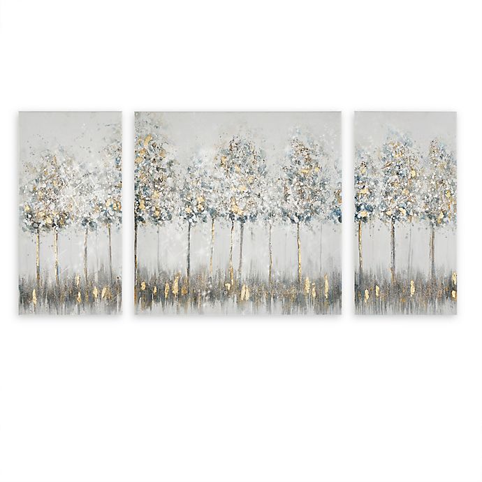 Madison Park Blue Midst Forest Printed Canvas Wall Art With Gold Foil In Multi Set Of 3 Bed Bath Beyond - Gold Foil Wall Art Ideas