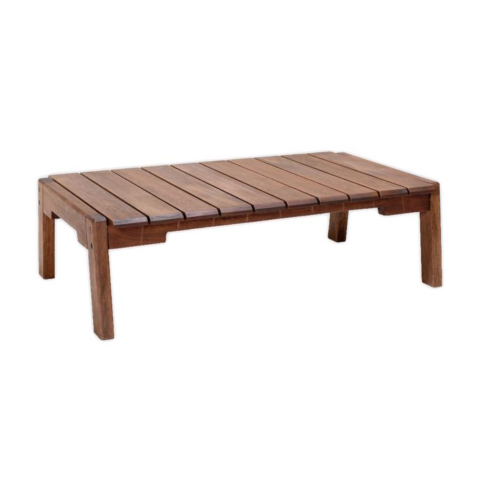 Otero Rectangular Eucalyptus Wood Patio Coffee Table in Brown Bed