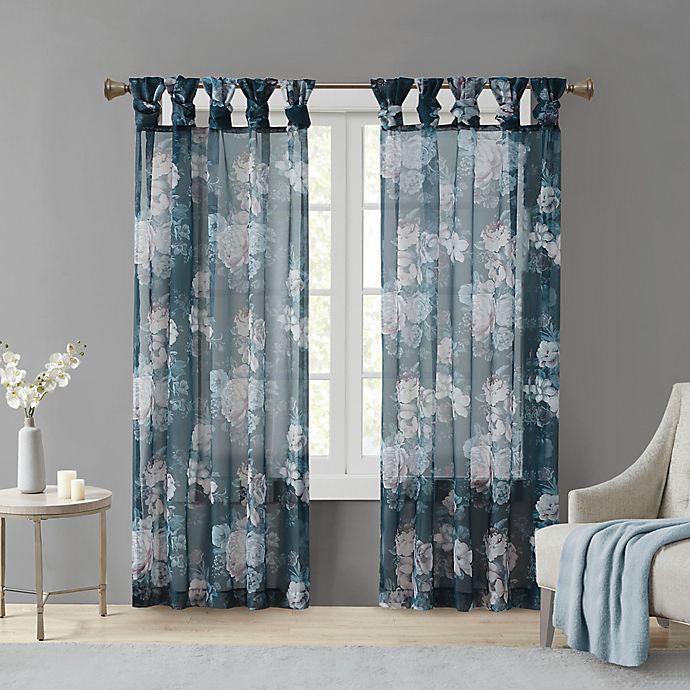 Madison Park Simone 95-Inch Sheer Twisted Tab Top Window Curtain Panel in Navy (Single)