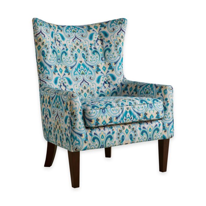Madison Park Carissa Shelter Wing Chair in Blue/Yellow | Bed Bath & Beyond