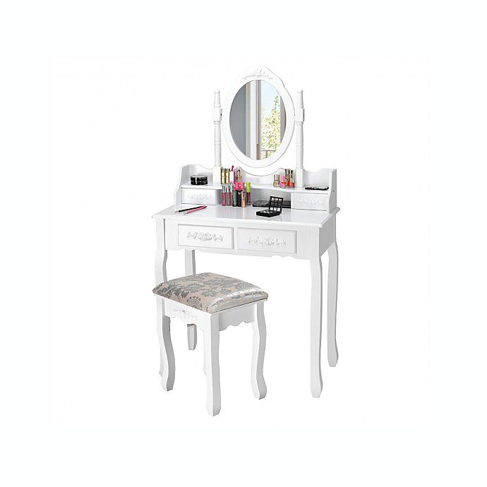 Costway Vanity Table Set with Oval Mirror and 4 Drawers