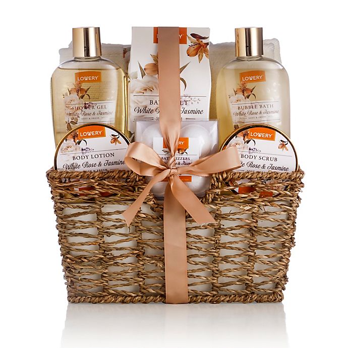 Lovery Home Spa Gift Basket - White Rose & Jasmine - Luxury 11 pc Bath & Body gift