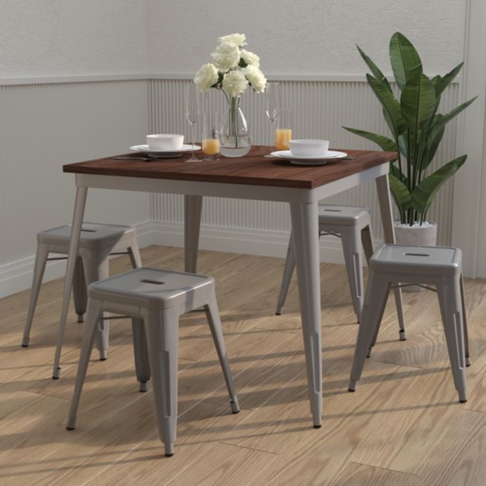 Merrick Lane Ardennes 36 Inch Silver Steel Frame Square Table With ...