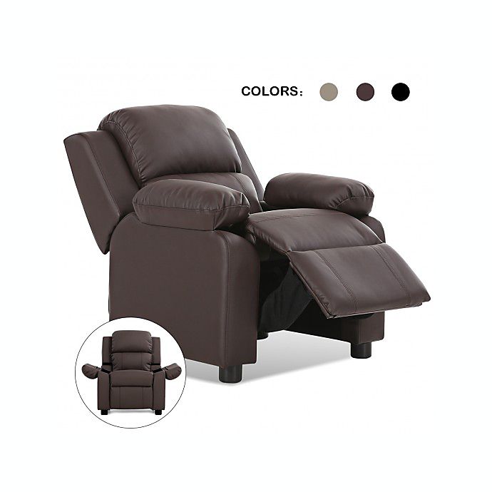 Costway Deluxe Kids Armchair Recliner Headrest Sofa w/ Storage Arms-Brown
