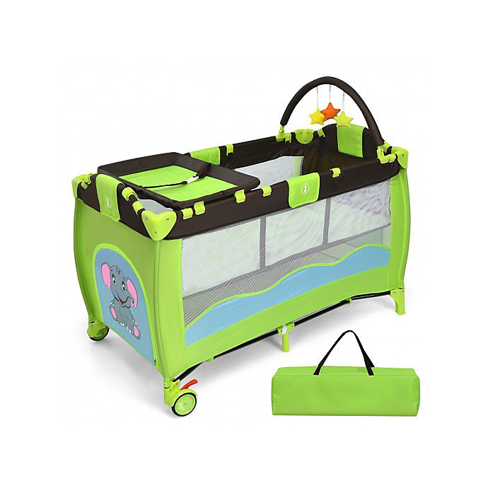 Costway Green Portable Baby Crib Infant Bassinet Bed
