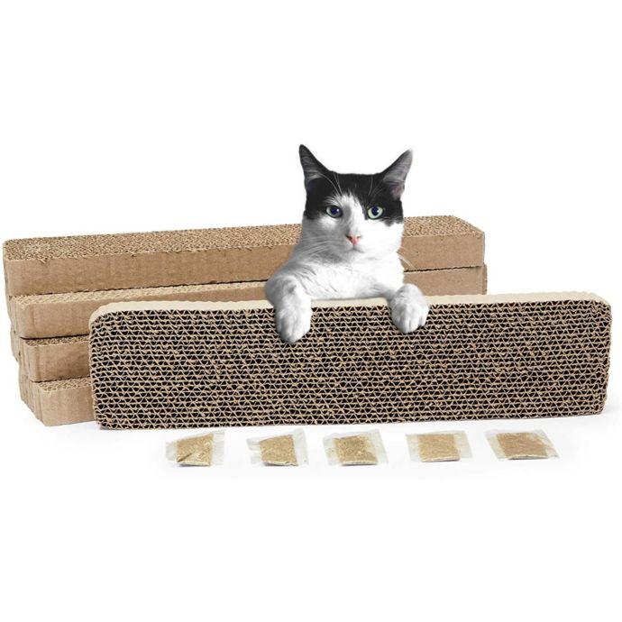 Zodaca Cat Scratching Cardboard Pad Replacements with Catnip (17 x 4 x 1 in, 5 Pack) Bed Bath