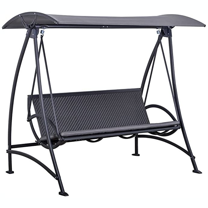 Outsunny 3 Person Rattan Outdoor Hanging Swing Chair with Canopy and