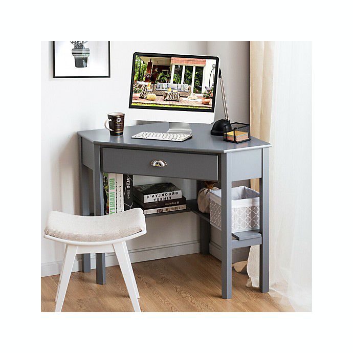 Costway Corner Wooden PC Laptop Computer Desk-Gray