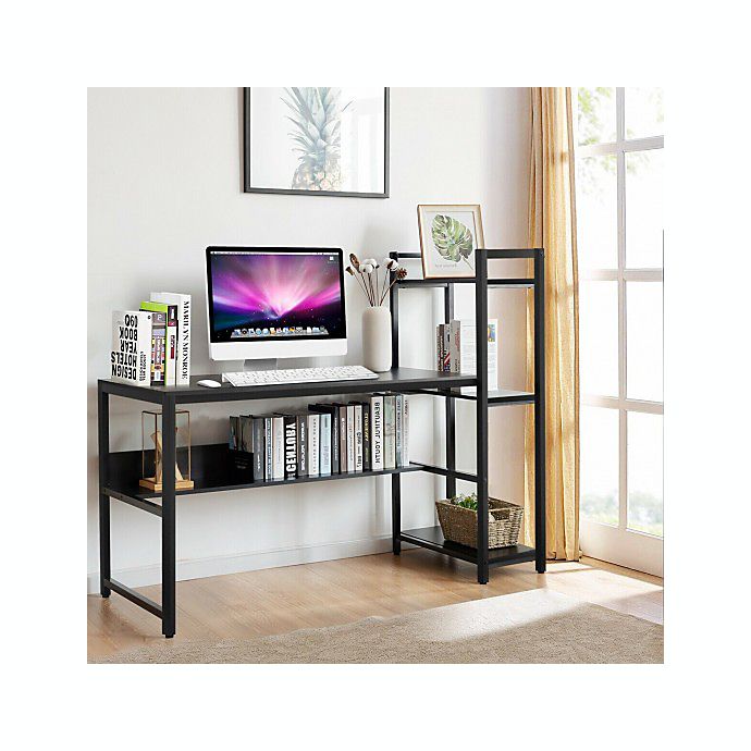 59" Computer Desk Home Office Workstation 4-Tier Storage Shelves Black 