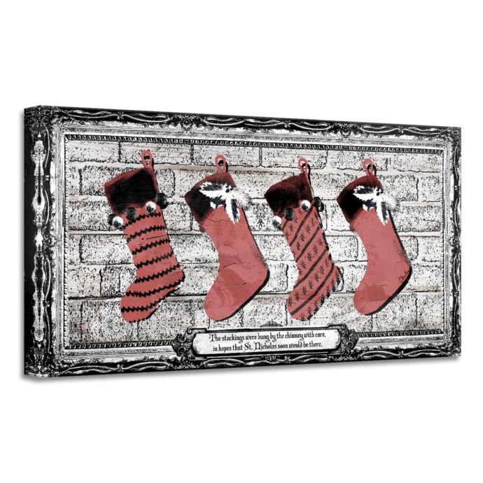 Crafted Creations Brown and Red Stockings Christmas Canvas Wall Art