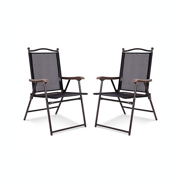 Costway Set of 2 Patio Folding Sling Back Camping Deck Chairs-Black
