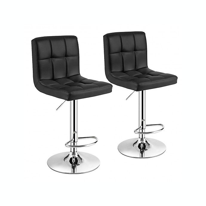 Costway Set of 2 Square Swivel Adjustable PU Leather Bar Stools with Back and Footrest-Black