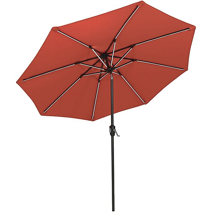 Sunnydaze Solar Patio Umbrella with LED Lights - Rust Orange - 9-Foot