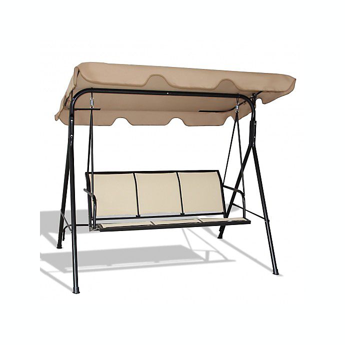 Costway Outdoor Patio Swing Canopy 3 Person Canopy Swing Chair-Brown