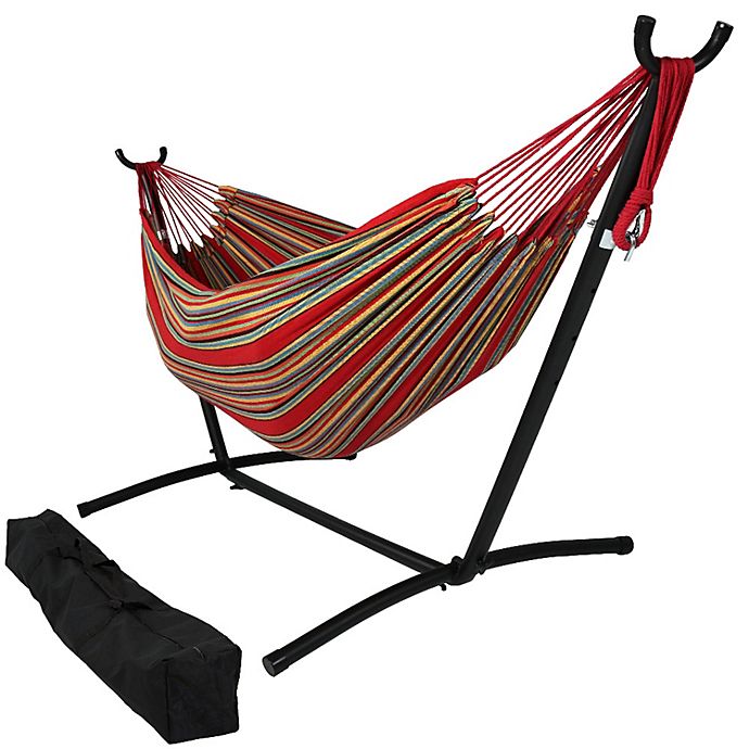 Sunnydaze Brazilian 2 Person Double Hammock with Stand - Sunset
