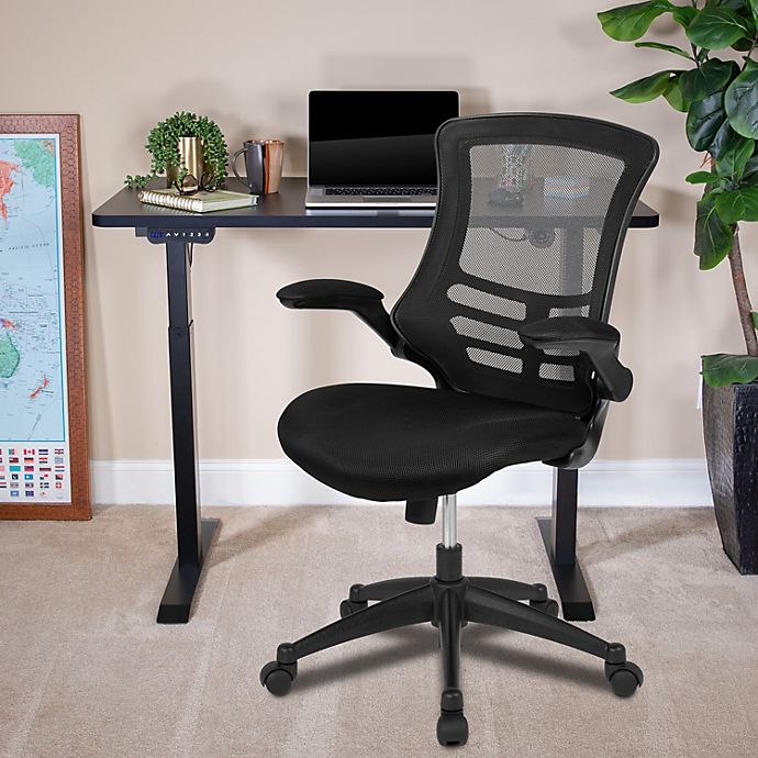 Flash Furniture Black Electric Height Adjustable Stand Up Desk with Black Mesh Swivel Ergonomic Task Office Chair, 48\