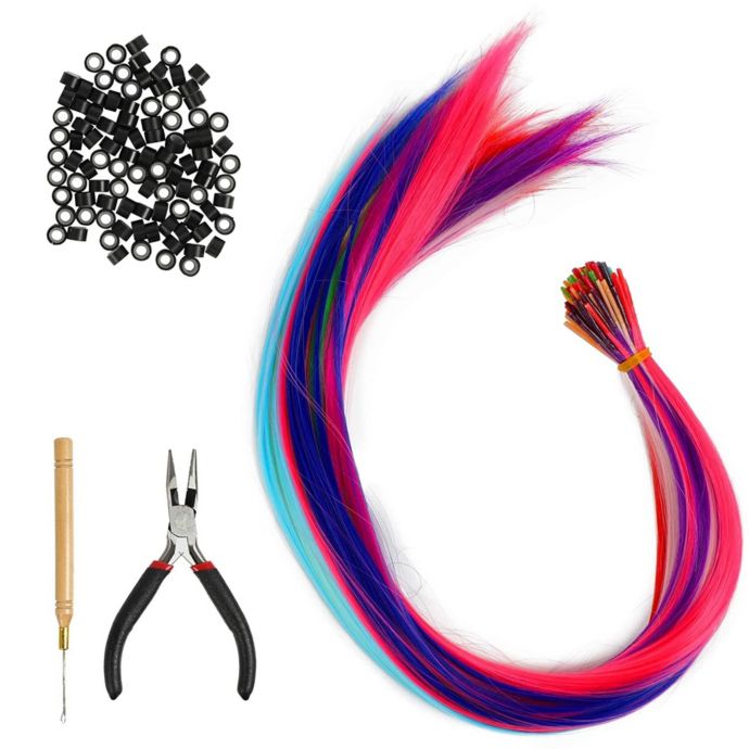 Glamlily Rainbow Microbead Tip Hair Extensions and Tools (20 In, 202 ...