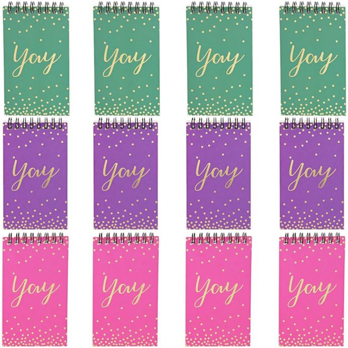 Paper Junkie Yay Confetti SpiralBound Notebooks with Gold Foil (5.3 x 3 in, 3 Colors, 12 Pack
