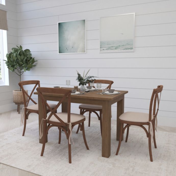 Merrick Lane Zola 5 Piece Dining Set 46" x 30" Farmhouse Pinewood