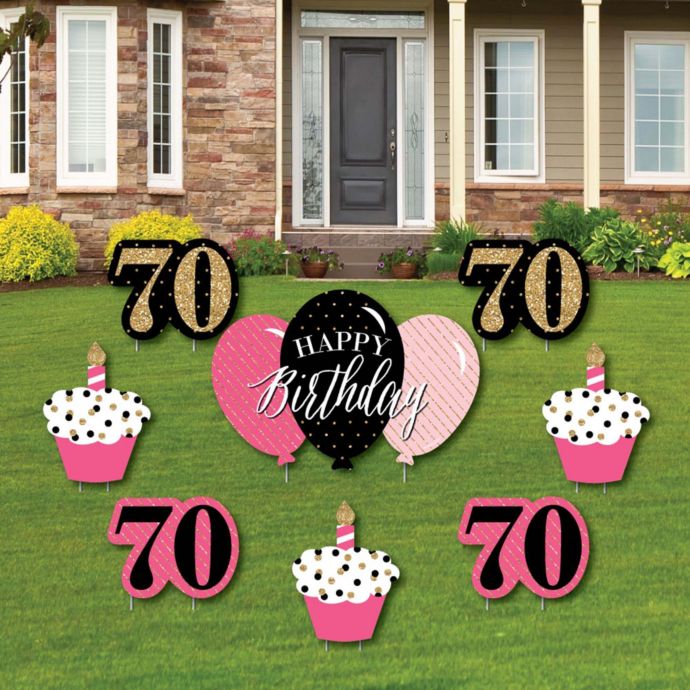 Big Dot of Happiness Chic 70th Birthday - Pink, Black and Gold - Yard