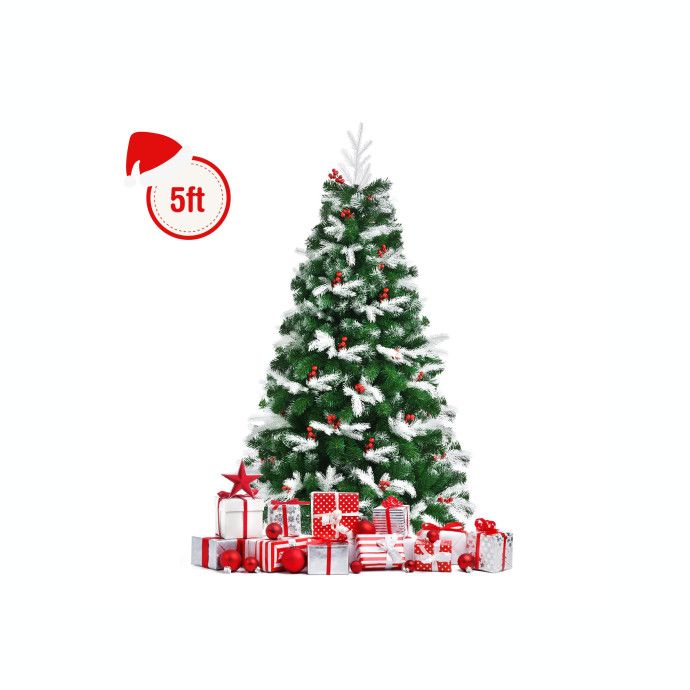 Costway Snow Flocked Hinged Artificial Christmas Tree Pine Full Tree