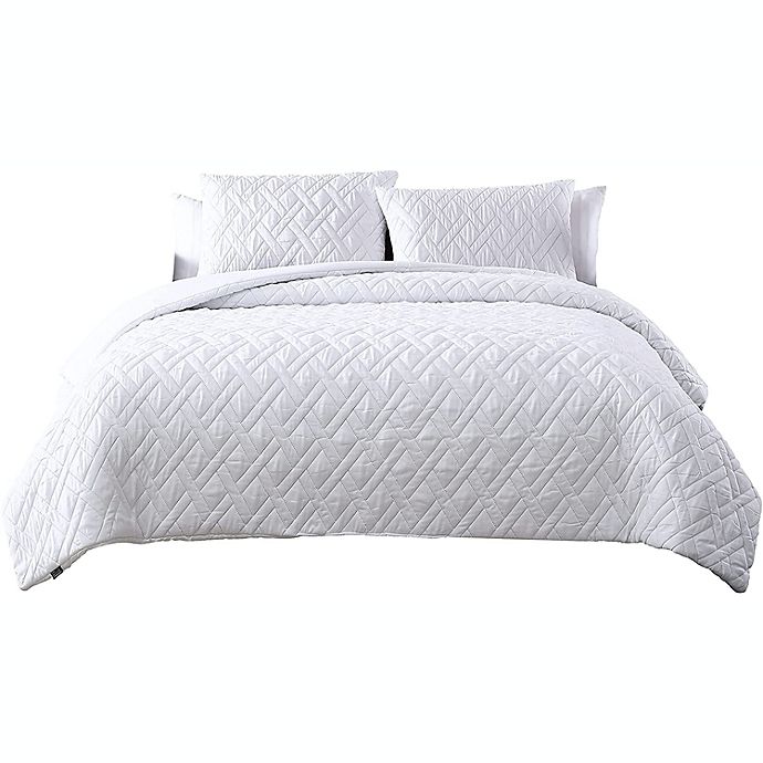 The Nest Company Larch Collection 3 Piece Hotel Quality Luxuriously Soft & Lightweight Quilted Bedding Set with 2 Pillow Shams - King - White