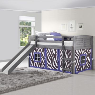 Donco Kids Twin Louver Low Loft W/Slide & Zebra Tent Kit In Antique ...