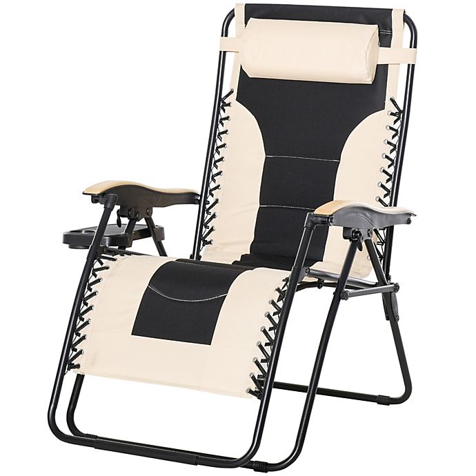 Outsunny Oversized Adjustable Zero Gravity Lounge Chair with a Folding Design, Convenient Cup Holders, & Durable Material, White