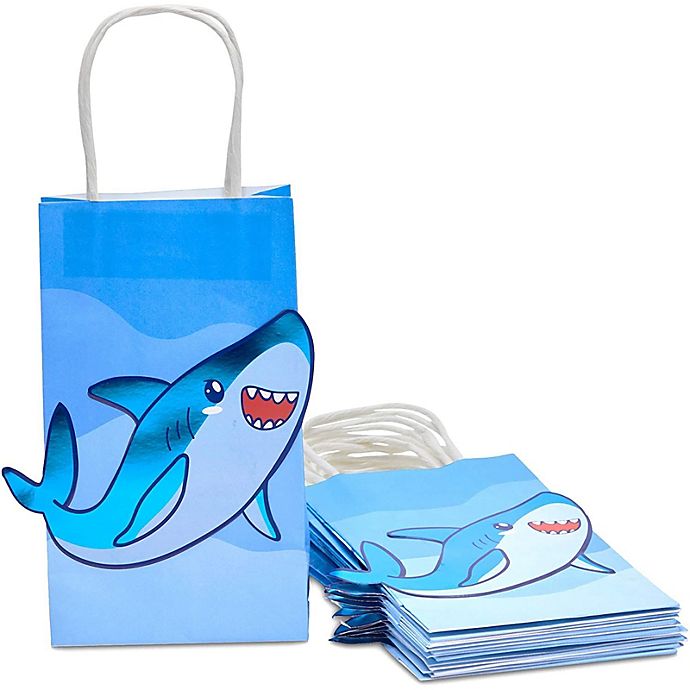 Blue Panda Shark Birthday Party Favor Gift Bags (Blue, 9 x 5.3 x 3.15 in, 15 Pack)