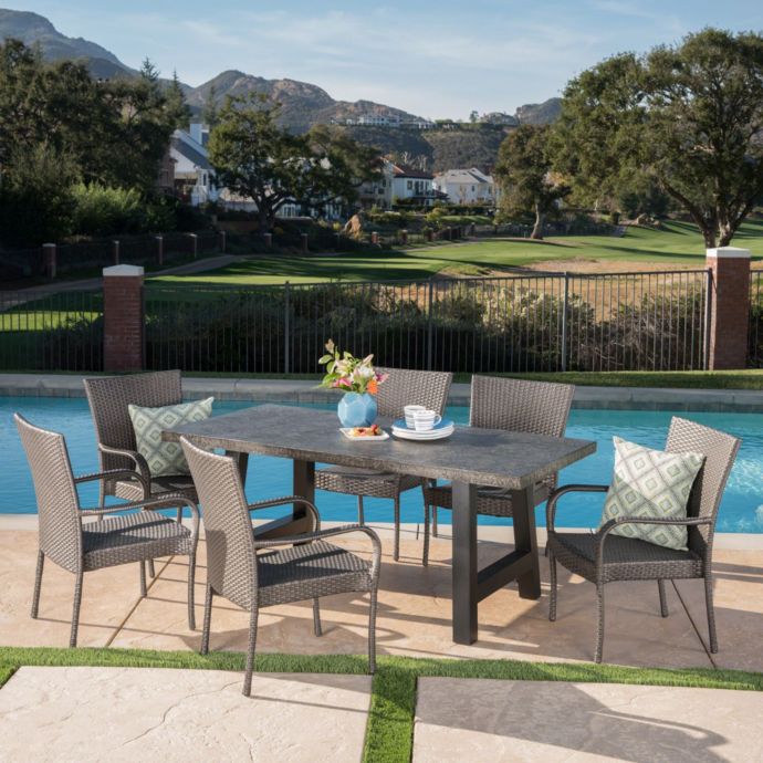 Contemporary Home Living 7Piece Gray Stone Finish Rectangular Outdoor