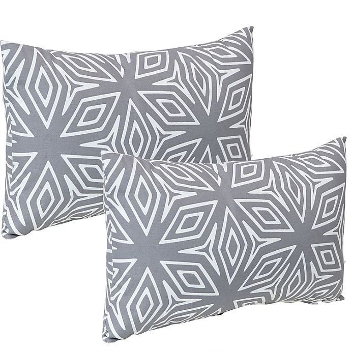 Sunnydaze 2 Outdoor Lumbar Throw Pillows - 12 x 20-Inch - Gray Geometric