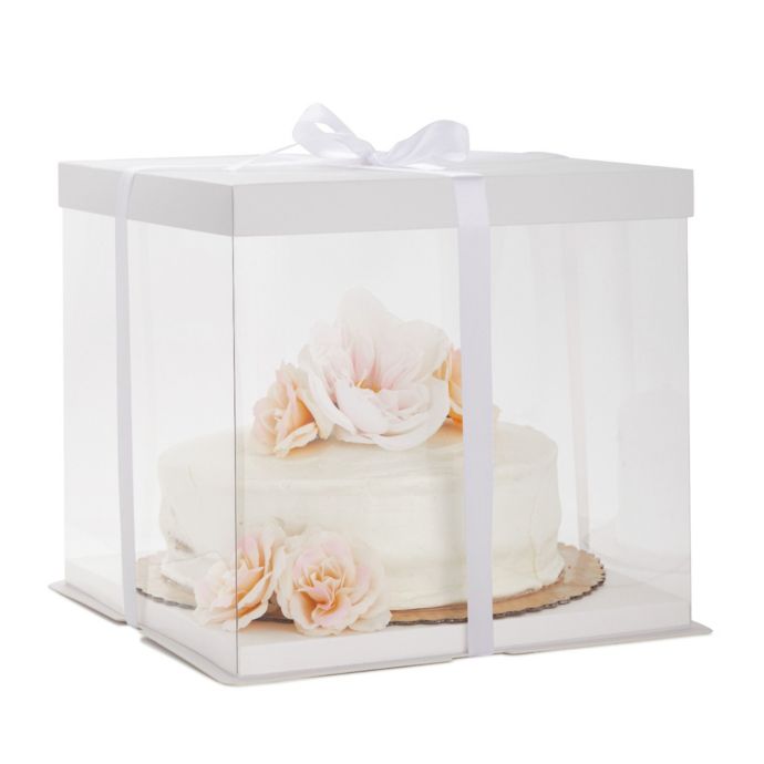 Juvale Tall Cake Boxes with Ribbon, Clear Carriers for 10Inch Cakes