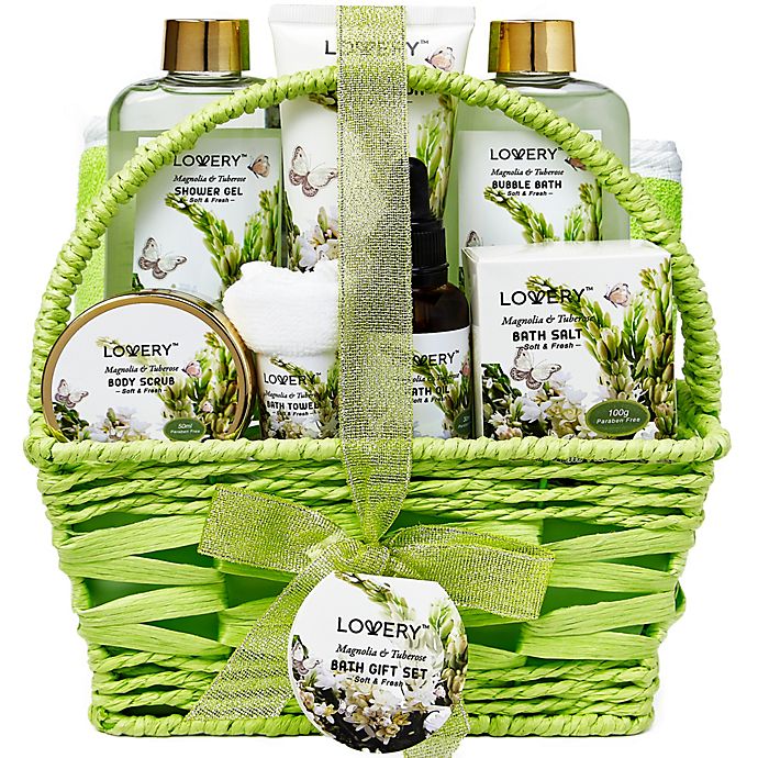 Lovery Bath and Body Gift Basket - Magnolia Tuberose Home Spa 9 pc Set