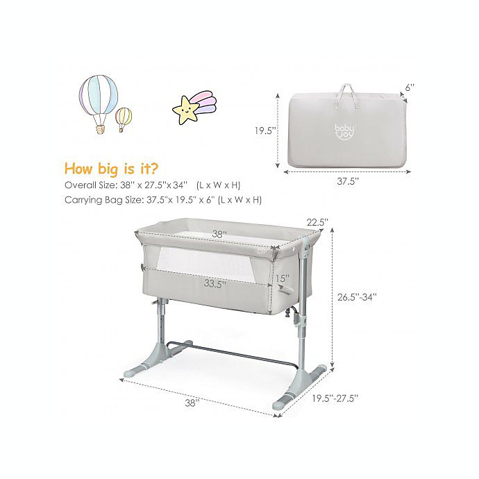 Costway Travel Portable Baby Bed Side Sleeper  Bassinet Crib with Carrying Bag-Beige