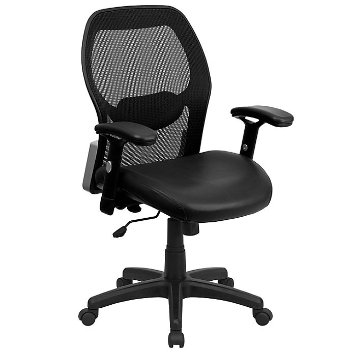 Flash Furniture Mid-Back Black Super Mesh Executive Swivel Office Chair with LeatherSoft Seat and Adjustable Lumbar & Arms