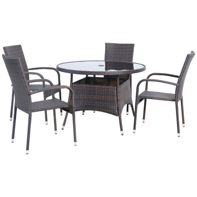 Northlight 5-Piece Venice Brown Woven Resin Wicker Outdoor Patio Dining