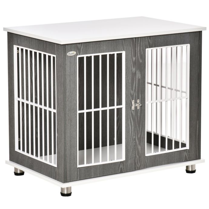PawHut 34'' 2in1 Wooden Dog Kennel, Modern Wire Animal Crate, Pet