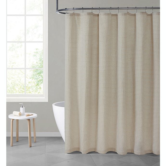 Hotel Collection Premium Waffle Weave Mold & Mildew Resistant Fabric Shower Curtain by Kate Aurora - Beige/Taupe