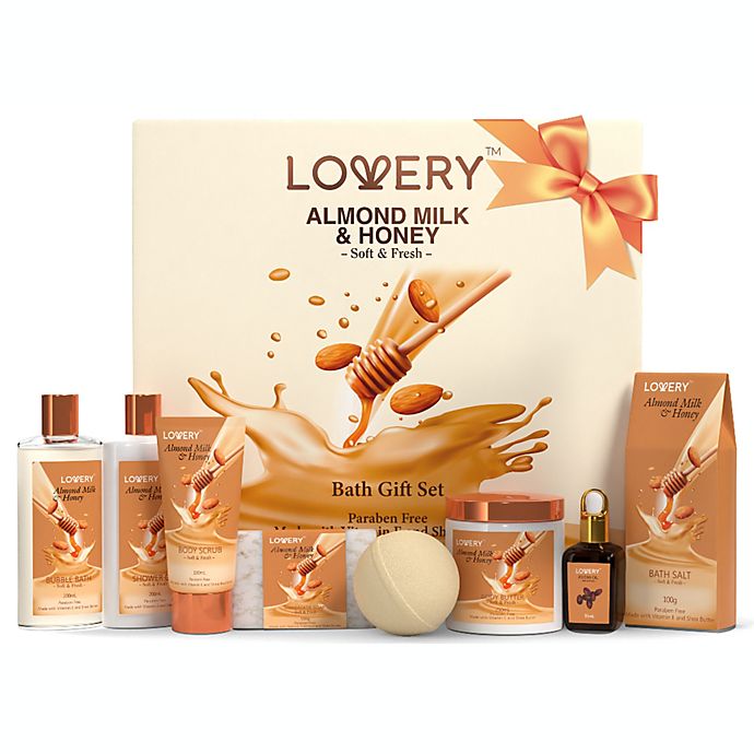 Lovery Bath Gift Set - Almond Milk & Honey Spa - With Handmade Oatmeal Soap & More