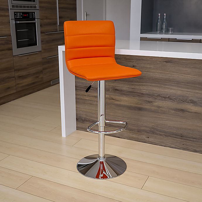 Flash Furniture Modern Orange Vinyl Adjustable Bar Stool with Back, Counter Height Swivel Stool with Chrome Pedestal Base