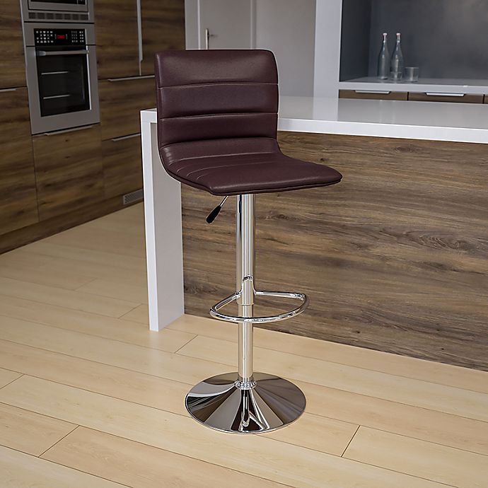 Flash Furniture Modern Brown Vinyl Adjustable Bar Stool with Back, Counter Height Swivel Stool with Chrome Pedestal Base