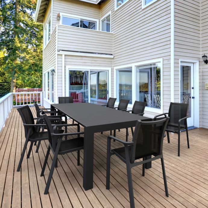 Luxury Commercial Living 11Piece Black Patio Dining Set with Extension