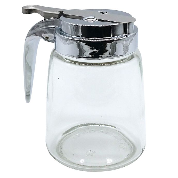 Glass Syrup Dispenser Pourer 12-Ounce Capacity Clear Spring Loaded Tab on Lid 