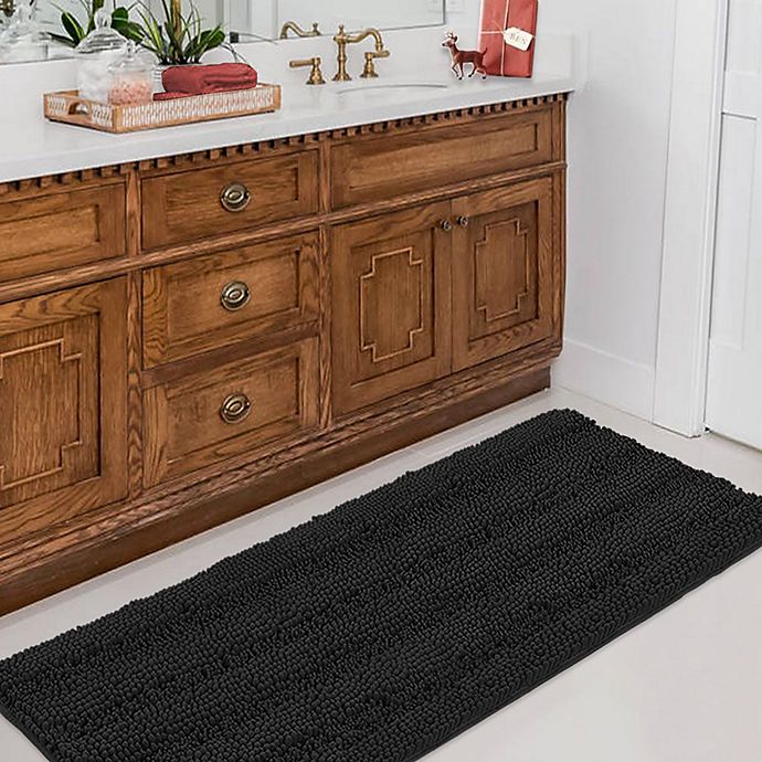 PrimeBeau Luxury Chenille Bathroom Rug Mat Non Slip Extra Soft and Absorbent Shaggy Rug, Black,  47\