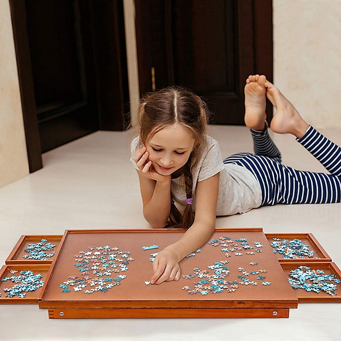 Wooden Jigsaw Puzzle Board with 4 Drawers 
